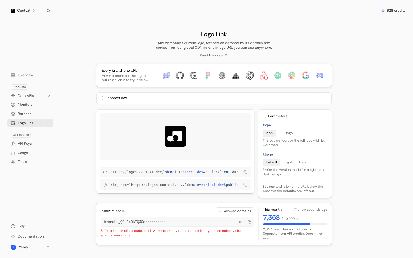 Context.dev dashboard: Logo Link