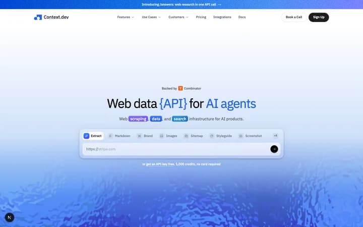 Context.dev homepage captured as a screenshot