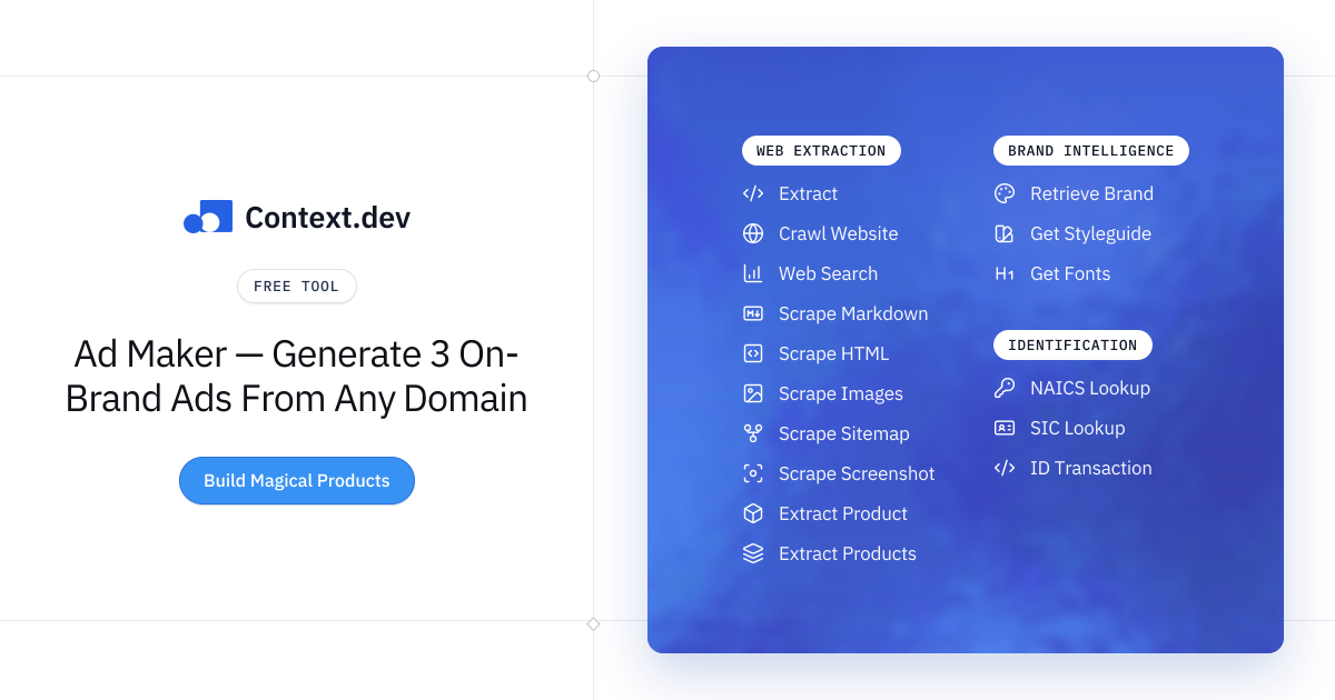 Ad Maker — Generate 3 On-Brand Ads From Any Domain | Context.dev