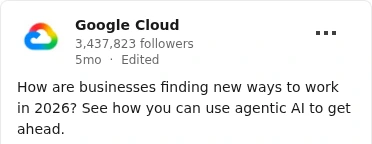 Screenshot excerpt of Google Cloud’s March 2026 post about agentic AI and new ways of working