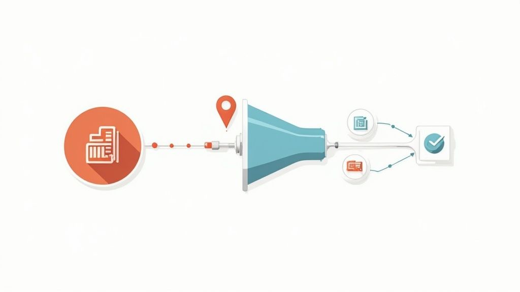 A person looking through a telescope at a distant city skyline, symbolizing a high-level market view.