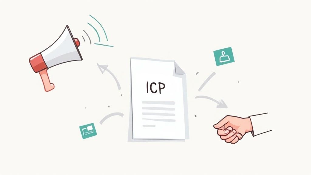 A team of professionals in a modern office actively using data on a screen to plan their strategy, illustrating the application of an ICP.