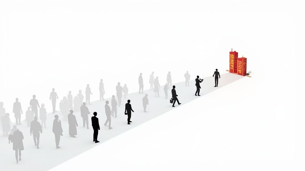 A magnifying glass hovering over a website, symbolizing the process of identifying anonymous visitors.