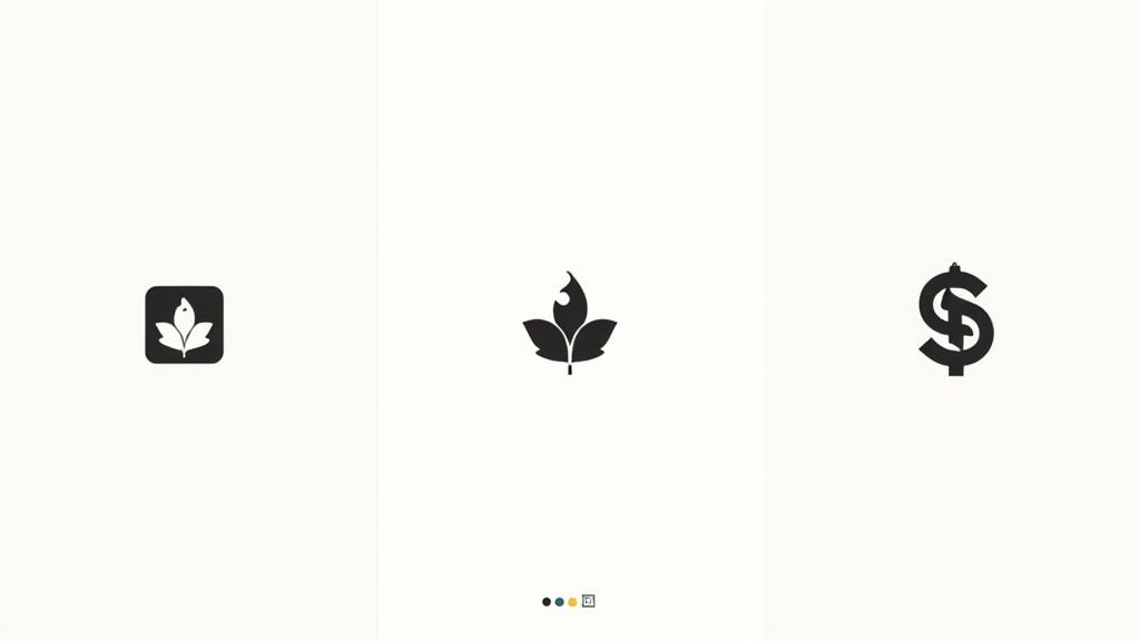 A collage of a brand logo displayed on different mediums, including a billboard, a website favicon, and a t-shirt, demonstrating its versatility.