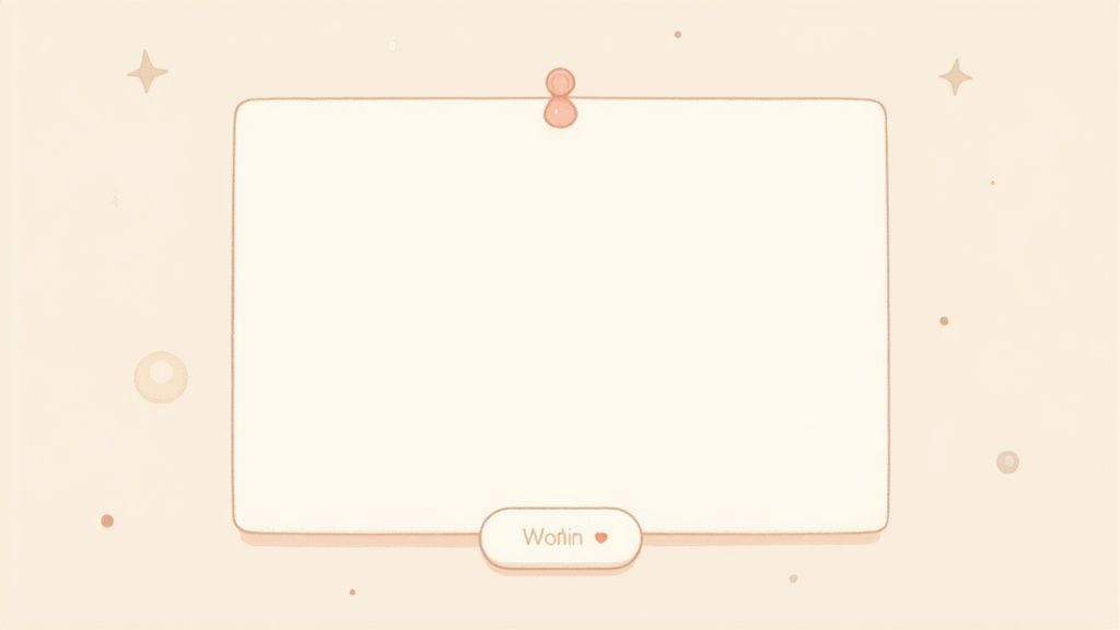 A cute, pastel peach background with an empty, rounded rectangular frame held by a pin. A 'Wonin' label with a heart is below.